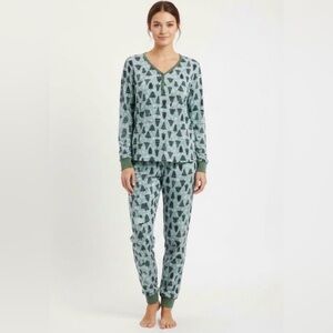 NWT LC Lauren Conrad Women's Pajama Set with Green Triangle Pattern